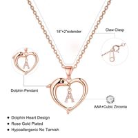 Lady Letter Dolphin Heart Shape Stainless Steel Copper Plating Inlay Zircon 14k Gold Plated Pendant Necklace main image 2