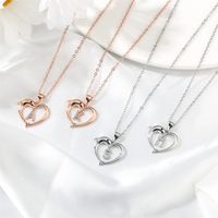 Lady Letter Dolphin Heart Shape Stainless Steel Copper Plating Inlay Zircon 14k Gold Plated Pendant Necklace main image 1