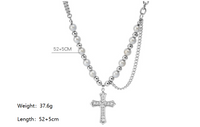 304 Stainless Steel Ethnic Style Beaded Plating Inlay Cross Abs Reflective Beads Zircon Pendant Necklace main image 2