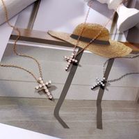 Simple Style Cross Sterling Silver Plating Inlay Zircon 14k Gold Plated Rose Gold Plated Silver Plated Pendant Necklace main image 1