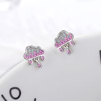 1 Pair Lady Modern Style Sweet Clouds Water Droplets Inlay Copper Rhinestones Ear Studs main image 3