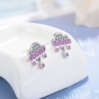 1 Pair Lady Modern Style Sweet Clouds Water Droplets Inlay Copper Rhinestones Ear Studs main image 5