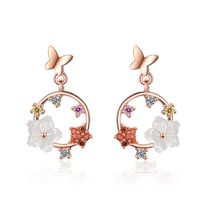 1 Pair Ig Style Sweet Flower Butterfly Plating Inlay Copper Shell Zircon Drop Earrings main image 6