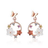 1 Paire Style Ig Sucré Fleur Papillon Placage Incruster Le Cuivre Coquille Zircon Boucles D'oreilles main image 6