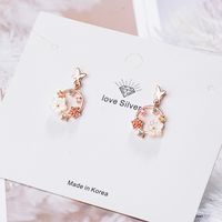 1 Pair Ig Style Sweet Flower Butterfly Plating Inlay Copper Shell Zircon Drop Earrings main image 3