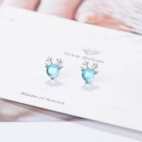 1 Pair Japanese Style Antlers Plating Inlay Copper Artificial Crystal White Gold Plated Ear Studs main image 3