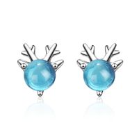 1 Pair Japanese Style Antlers Plating Inlay Copper Artificial Crystal White Gold Plated Ear Studs main image 5