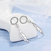 1 Pair Simple Style Feather Plating Inlay Copper Zircon White Gold Plated Drop Earrings main image 4