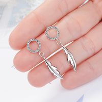 1 Pair Simple Style Feather Plating Inlay Copper Zircon White Gold Plated Drop Earrings main image 5