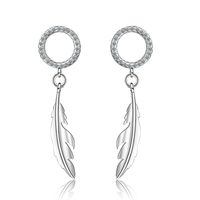 1 Pair Simple Style Feather Plating Inlay Copper Zircon White Gold Plated Drop Earrings main image 3