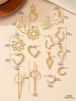 8 Pairs Modern Style Gesture Heart Shape Flower Metal Drop Earrings Ear Studs main image 2