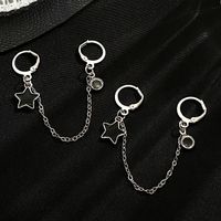 1 Pair Simple Style Pentagram Enamel Chain Inlay Alloy Rhinestones Earrings main image 4