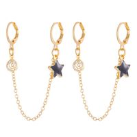 1 Pair Simple Style Pentagram Enamel Chain Inlay Alloy Rhinestones Earrings sku image 2