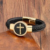 Simple Style Classic Style Cross Round Leather Rope Stone Metal Handmade Men's Bracelets main image 2