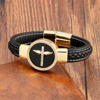 Simple Style Classic Style Cross Round Leather Rope Stone Metal Handmade Men's Bracelets sku image 4