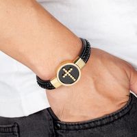 Simple Style Classic Style Cross Round Leather Rope Stone Metal Handmade Men's Bracelets main image 1