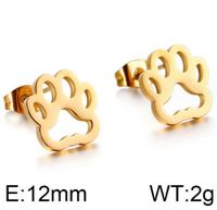 1 Pair Vintage Style Paw Print Plating Stainless Steel 18K Gold Plated Ear Studs main image 2