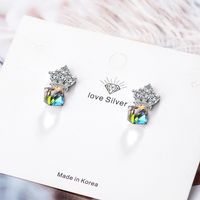 1 Pair Classic Style Crown Plating Inlay Copper Crystal White Gold Plated Ear Studs main image 1