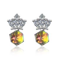 1 Pair Classic Style Crown Plating Inlay Copper Crystal White Gold Plated Ear Studs main image 5