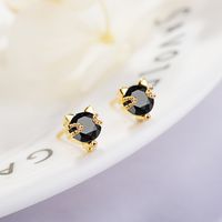 1 Piece Cute Cat Plating Inlay Copper Zircon 24k Gold Plated White Gold Plated Ear Studs sku image 2