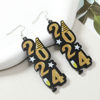 1 Pair Casual Doctoral Cap Number Star Painted Plating Arylic Silver Plated Drop Earrings main image 4
