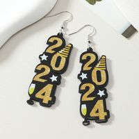 1 Pair Casual Doctoral Cap Number Star Painted Plating Arylic Silver Plated Drop Earrings main image 5
