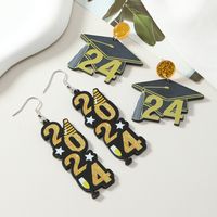 1 Pair Casual Doctoral Cap Number Star Painted Plating Arylic Silver Plated Drop Earrings main image 1