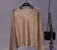 Women's Knitwear Long Sleeve Sweaters & Cardigans Sequins Elegant Sexy Solid Color main image 2