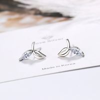 1 Pair Basic Leaf Plating Inlay Copper Zircon White Gold Plated Ear Studs main image 1