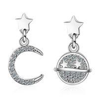 1 Paire Style Ig Star Lune Asymétrique Placage Incruster Le Cuivre Zircon Boucles D'oreilles main image 5