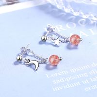 1 Pair Ig Style Sweet Star Moon Asymmetrical Crystal Chain Copper Drop Earrings sku image 1