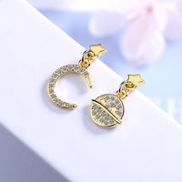 1 Pair Ig Style Star Moon Asymmetrical Plating Inlay Copper Zircon Drop Earrings main image 3