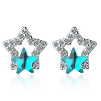 1 Pair Simple Style Star Plating Hollow Out Inlay Copper Ear Studs main image 6