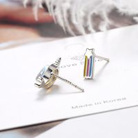 1 Pair Ig Style Cute Star Whale Asymmetrical Epoxy Inlay Copper Artificial Gemstones Ear Studs main image 3