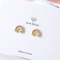 1 Pair Ig Style Clouds Rainbow Epoxy Plating Inlay Copper Zircon Ear Studs main image 3