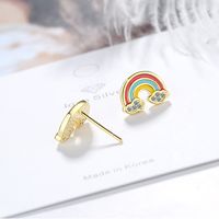 1 Pair Ig Style Clouds Rainbow Epoxy Plating Inlay Copper Zircon Ear Studs main image 4