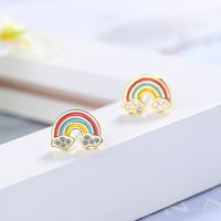 1 Pair Ig Style Clouds Rainbow Epoxy Plating Inlay Copper Zircon Ear Studs sku image 1