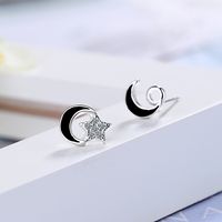 1 Pair Ig Style Star Moon Asymmetrical Epoxy Inlay Copper Zircon Ear Studs main image 1