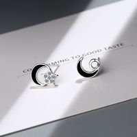 1 Paire Style Ig Star Lune Asymétrique Époxy Incruster Le Cuivre Zircon Boucles D'oreilles main image 5