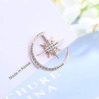 1 Paire Style Simple Brillant Star Lune Asymétrique Incruster Le Cuivre Zircon Boucles D'Oreilles main image 4