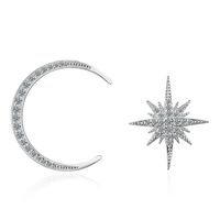 1 Pair Simple Style Shiny Star Moon Asymmetrical Inlay Copper Zircon Ear Studs sku image 1