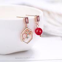 1 Pair Simple Style Geometric Plating Inlay Copper Zircon Rose Gold Plated Drop Earrings main image 1