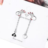 1 Pair Simple Style Hand Heart Shape Asymmetrical Tassel Copper White Gold Plated Drop Earrings main image 5