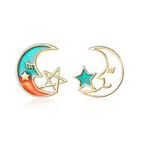 1 Pair Ig Style Star Moon Epoxy Plating Hollow Out Copper Ear Studs main image 6