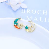 1 Pair Ig Style Star Moon Epoxy Plating Hollow Out Copper Ear Studs main image 1