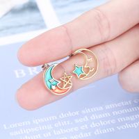1 Pair Ig Style Star Moon Epoxy Plating Hollow Out Copper Ear Studs main image 3