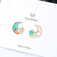 1 Pair Ig Style Star Moon Epoxy Plating Hollow Out Copper Ear Studs main image 4