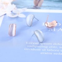1 Pair Simple Style C Shape Inlay Copper Opal Ear Studs main image 1