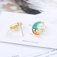 1 Pair Ig Style Star Moon Epoxy Plating Hollow Out Copper Ear Studs main image 5