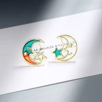 1 Pair Ig Style Star Moon Epoxy Plating Hollow Out Copper Ear Studs sku image 1
